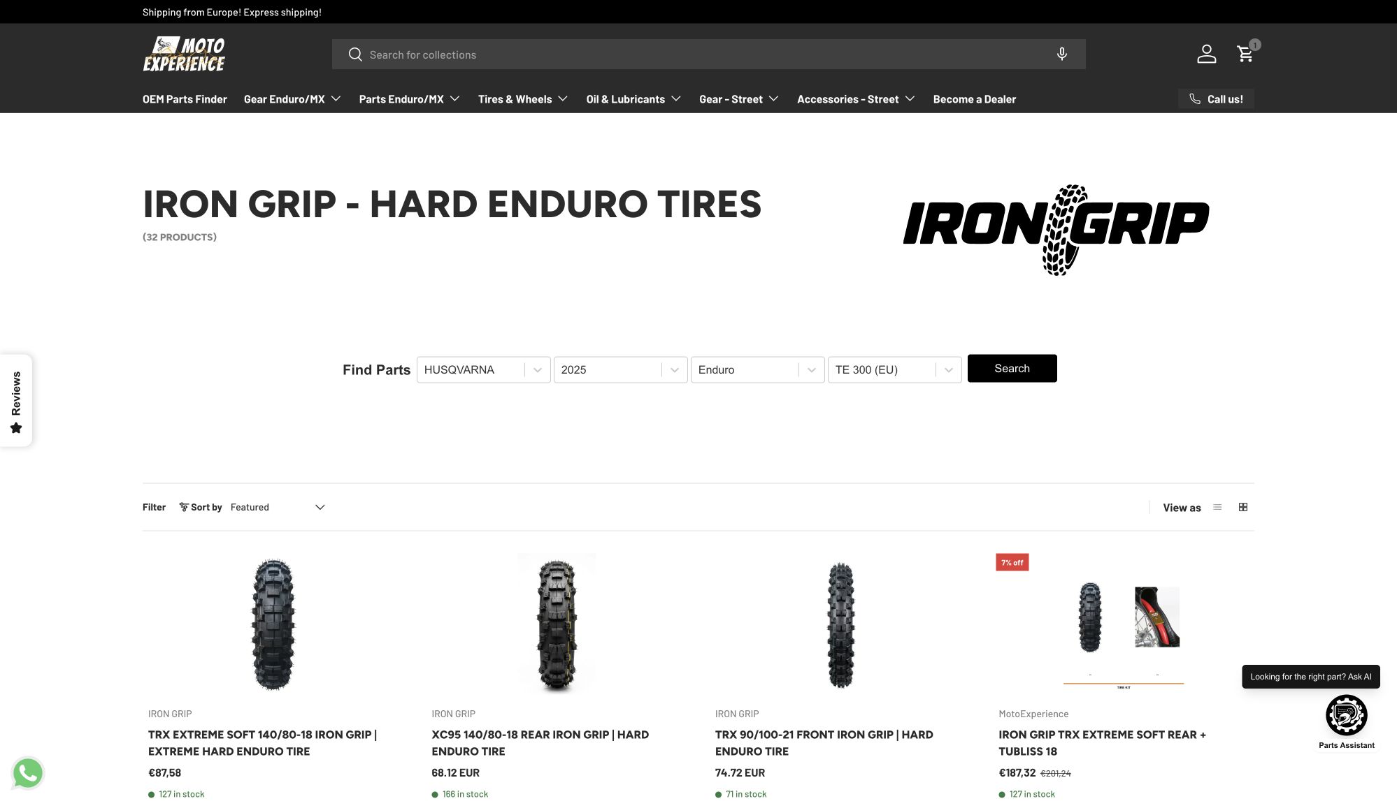 Custom Shopify collection browser with facets, sort controls, product cards, and quick purchase controls